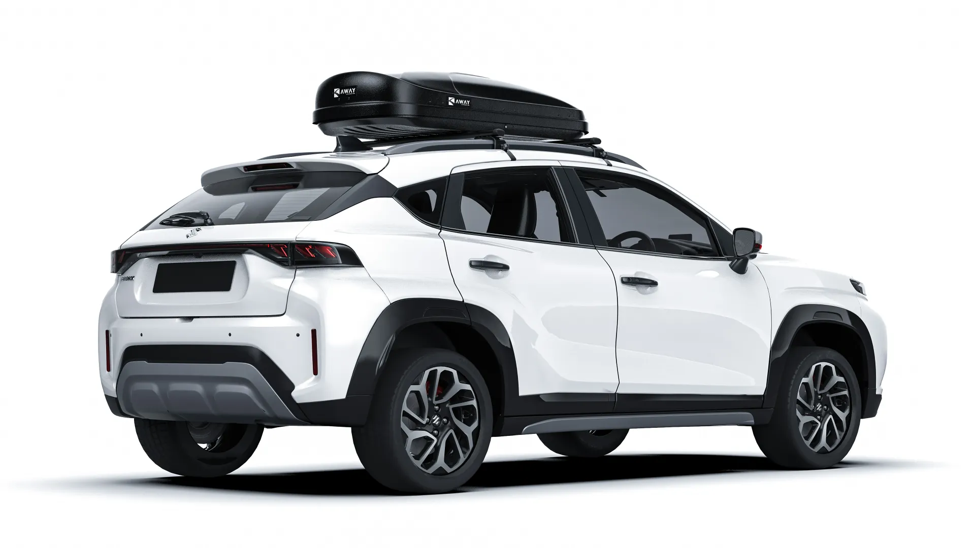 AWAY Roofbox mounted on car driving through mountains